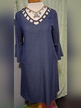 NAIF Navy Blue Mini Dress with Cutout V-Neck